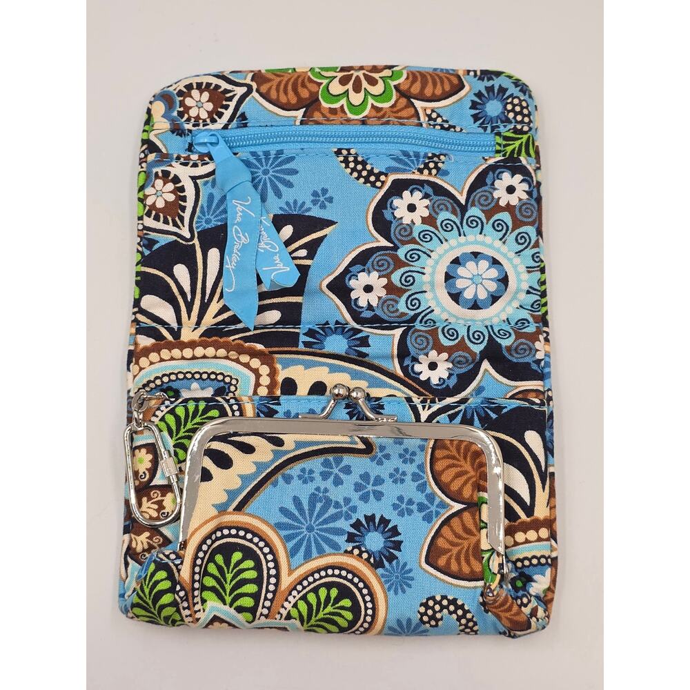 Vera Bradley BLUE  Trifold Pocket Wallet Clear ID Zip Pocket Excellent - Picture 2 of 7